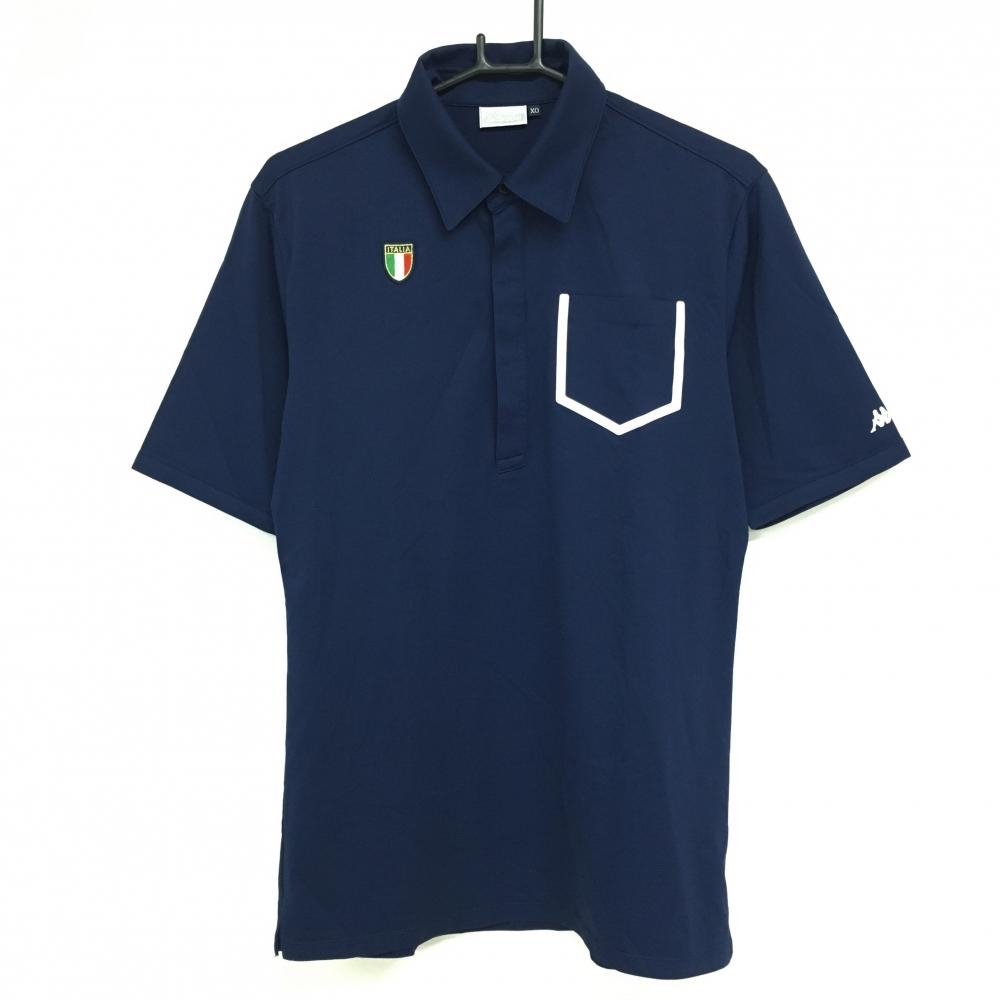 【美品】カッパ 長袖ポロシャツ ネイビー×白 胸ポケット付 メンズ XL ゴルフウェア Kappa