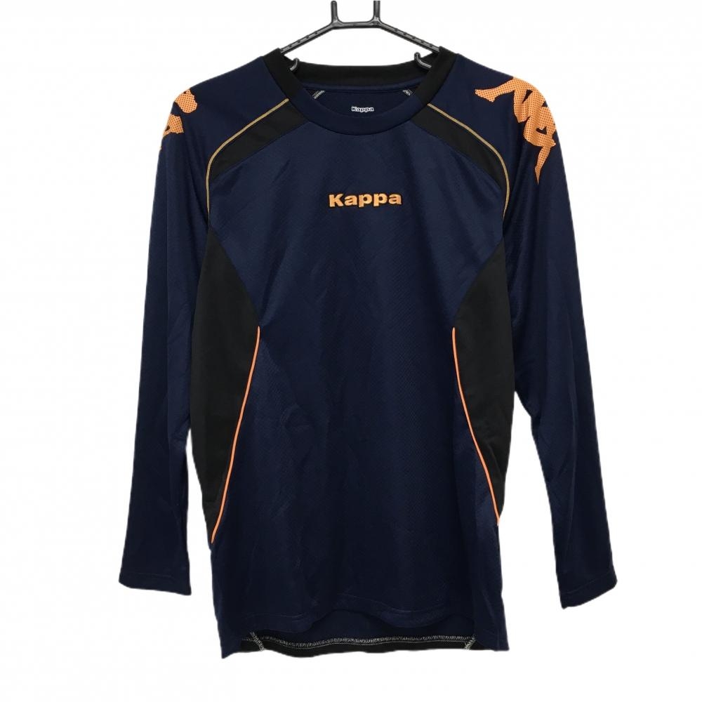 【新品】カッパ 長袖Ｔシャツ ネイビー×オレンジ 肩ロゴプリント 切替 QUICK-DRY UVPROTECT メンズ M ゴルフウェア Kappa
