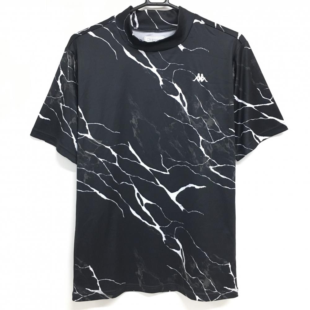 【超美品】カッパ 半袖ハイネックシャツ 黒×白 総柄 ロゴ刺しゅう メンズ X LARGE ゴルフウェア Kappa