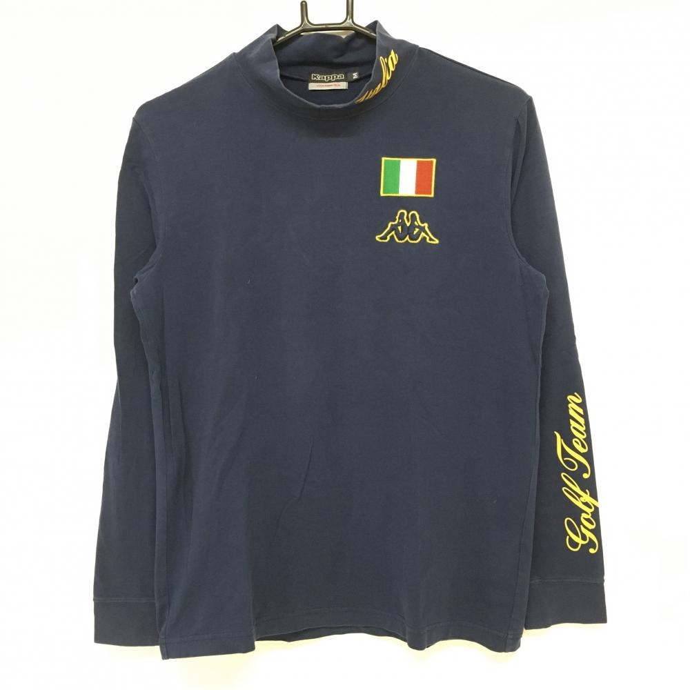 カッパ 長袖ハイネックシャツ ネイビー×イエロー 袖プリント ITALIA刺しゅう  メンズ M ゴルフウェア Kappa