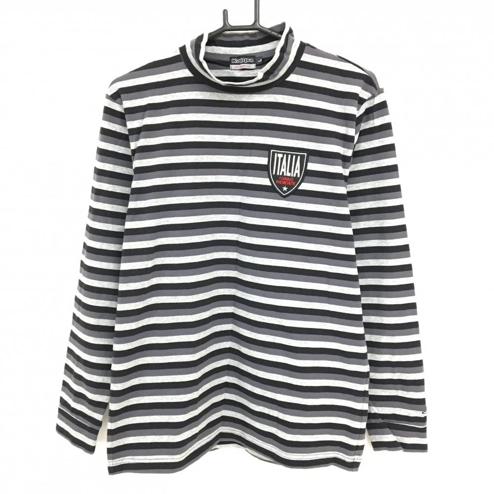 【美品】カッパ 長袖ハイネックシャツ グレー×黒 ボーダー メンズ L ゴルフウェア Kappa