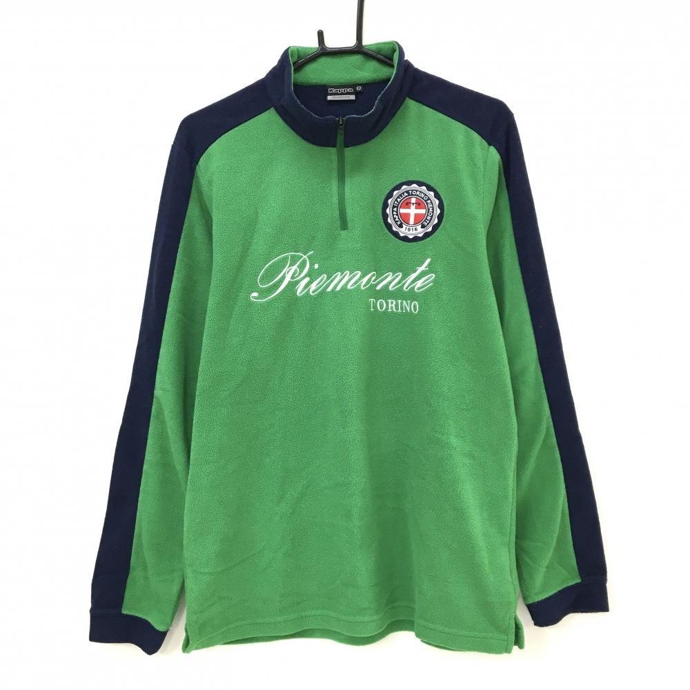 カッパ 長袖ハイネックシャツ グリーン×ネイビー フリース ハーフジップ  メンズ O(XL) ゴルフウェア Kappa