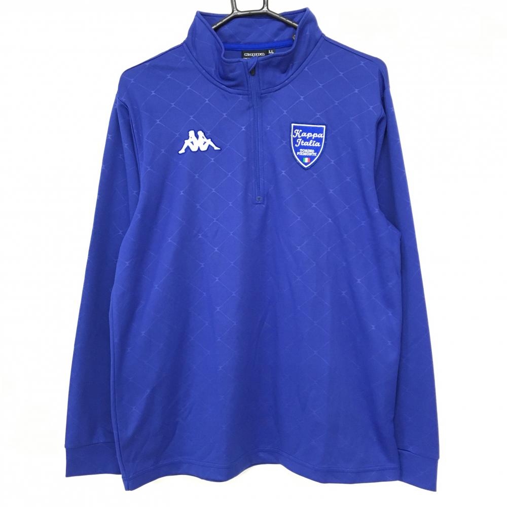 【美品】カッパ 長袖ハイネックシャツ ネイビーブルー系 総柄 ハーフジップ メンズ LL ゴルフウェア Kappa