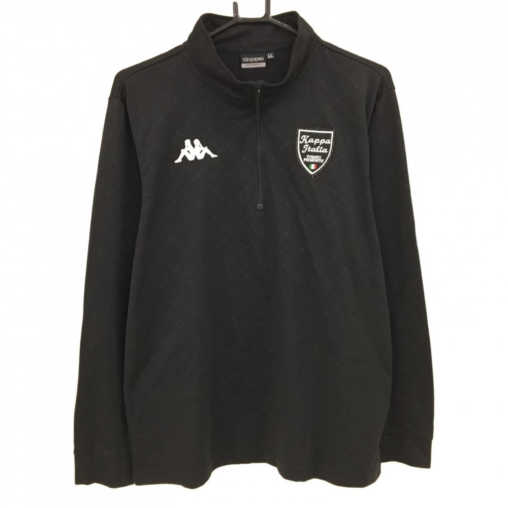 【美品】カッパ 長袖ハイネックシャツ 黒 総柄 ハーフジップ メンズ LL ゴルフウェア Kappa