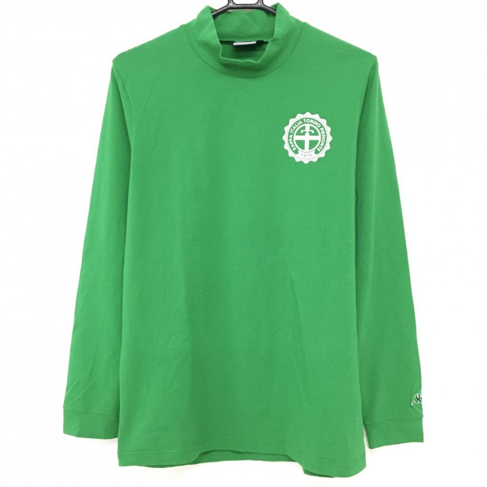 【美品】カッパ 長袖ハイネックシャツ グリーン×白 バックプリント メンズ O ゴルフウェア Kappa