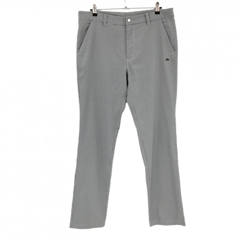 【超美品】カッパ パンツ 黒×白 細目千鳥格子 ロゴ刺しゅう メンズ XXL ゴルフウェア 大きいサイズ Kappa