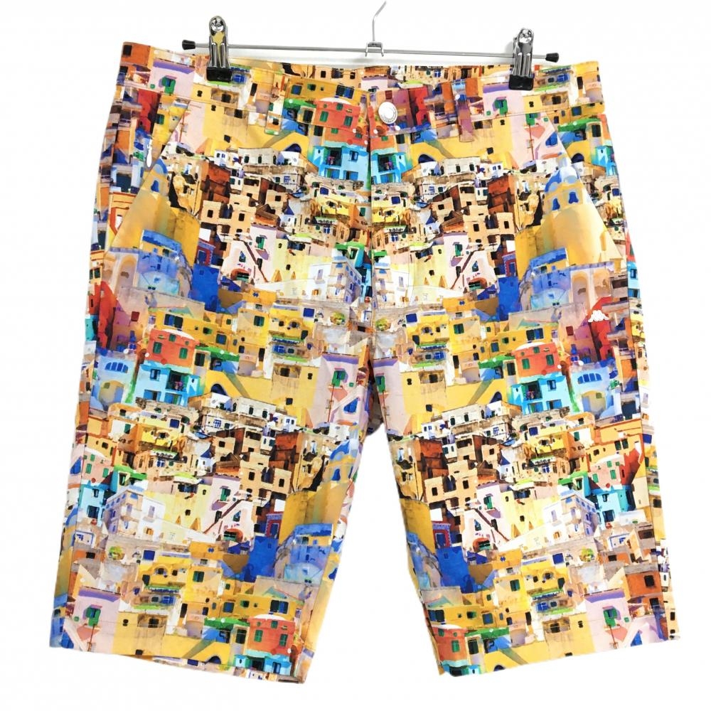 【超美品】カッパ ハーフパンツ ベージュ×マルチカラー 街柄 立体ロゴ メンズ O ゴルフウェア Kappa