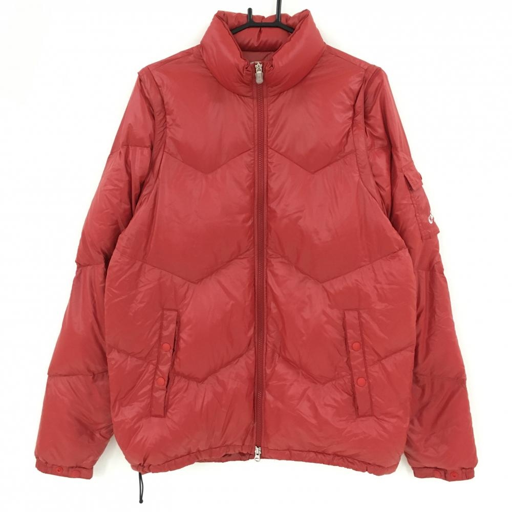 【超美品】キャロウェイ 2WAYダウンジャケット レッド 無地 袖着脱可 ダウン90％ メンズ LL ゴルフウェア Callaway