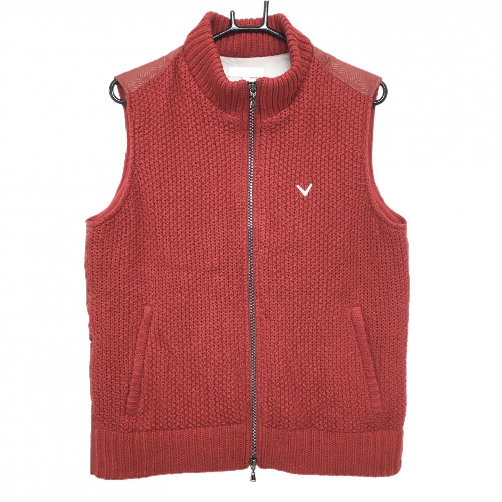 【美品】キャロウェイ 異素材ダウンベスト レッド 前ニット メンズ M ゴルフウェア Callaway