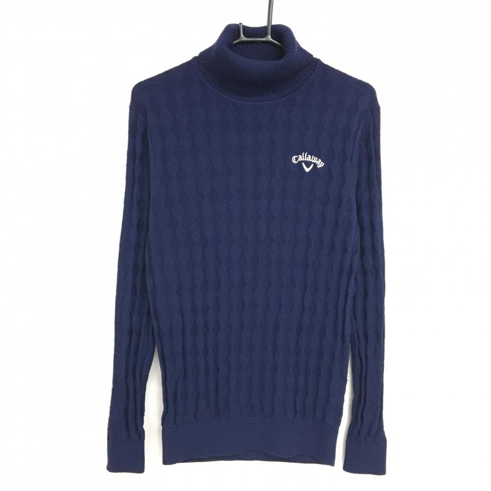 【美品】キャロウェイ タートルネックセーター ネイビー ダイヤ柄編み ニット  メンズ LL ゴルフウェア Callaway