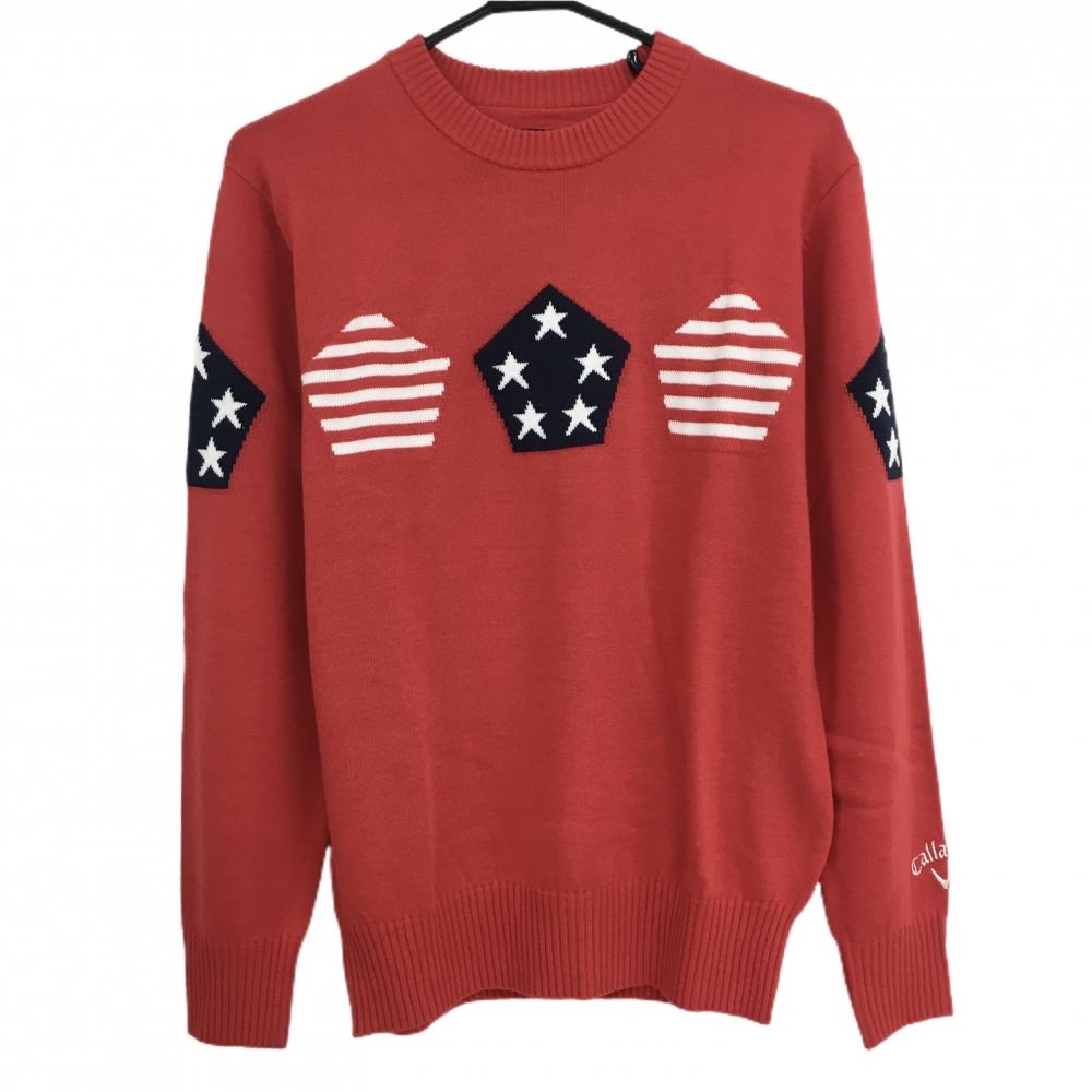 【超美品】キャロウェイ セーター レッド×ネイビー 星条旗風 ニット メンズ M ゴルフウェア Callaway