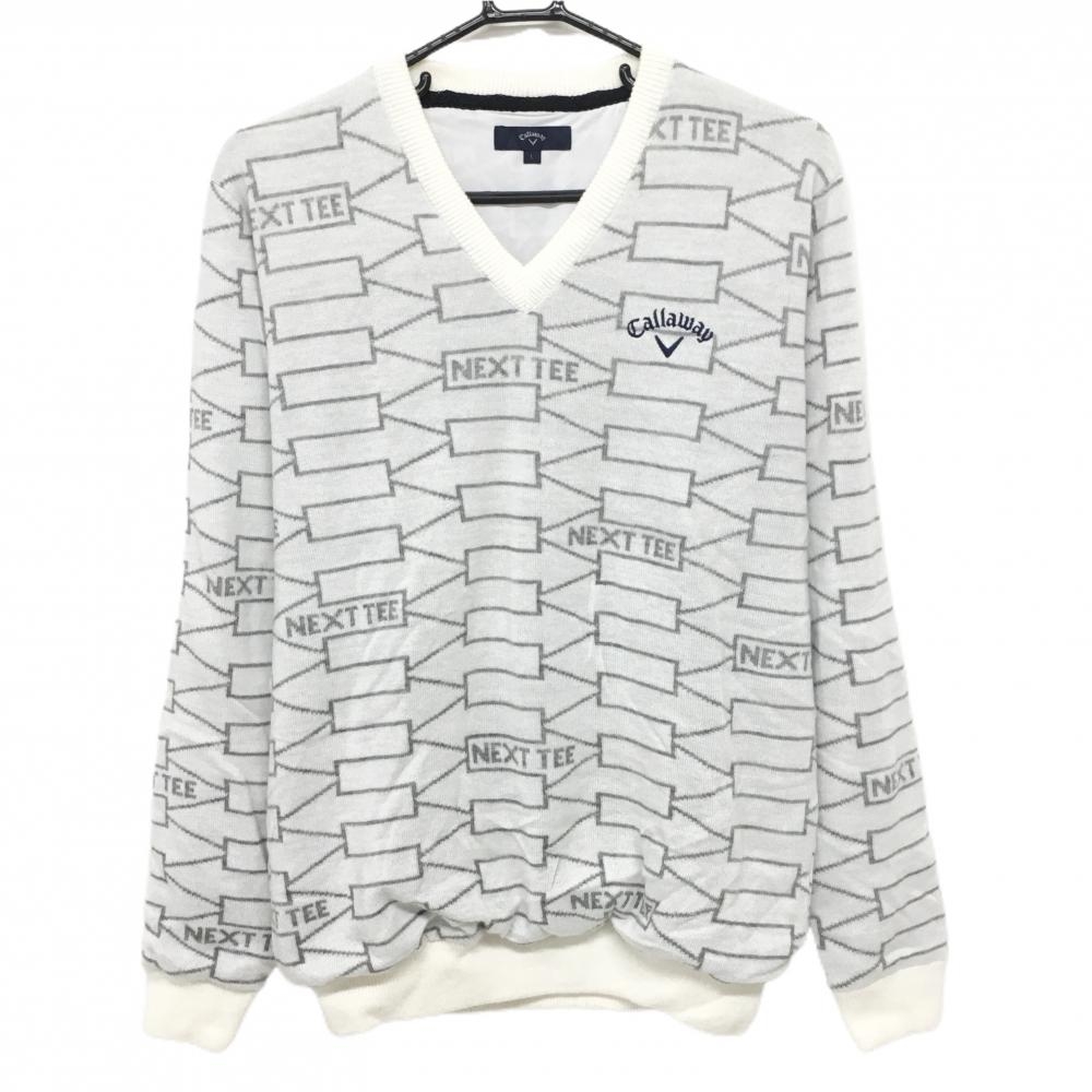 キャロウェイ セーター 白×グレー 総柄 裏地付き ウール混 ニット メンズ L ゴルフウェア Callaway