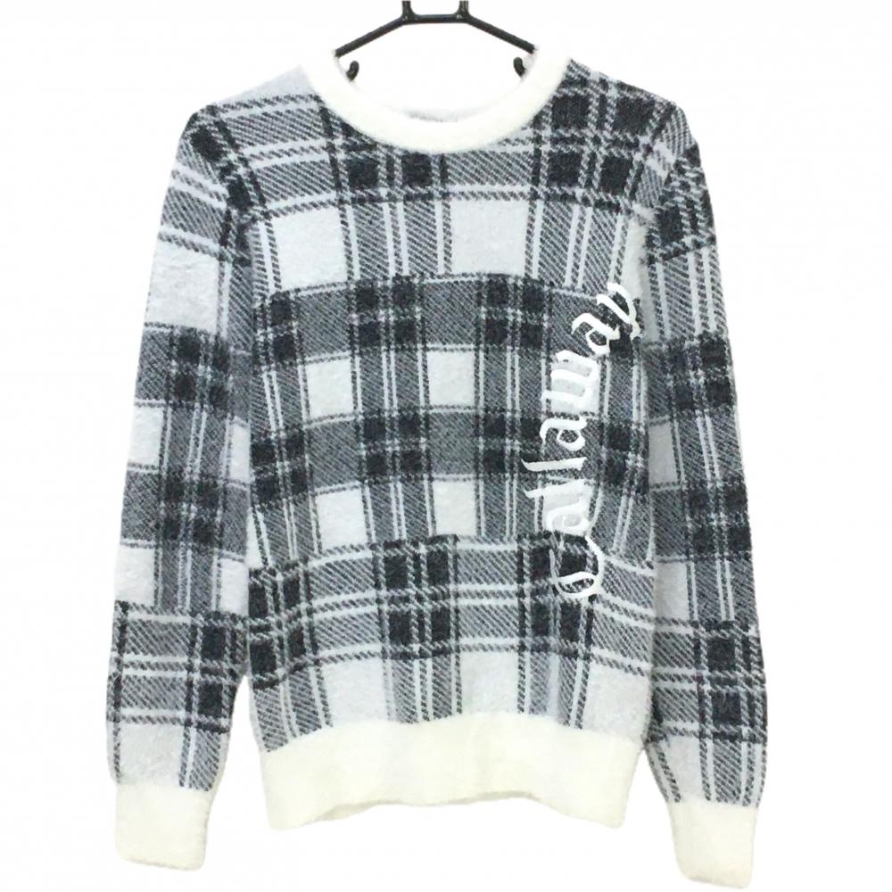 【超美品】キャロウェイ セーター 白×黒 チェック ニット ウール混 起毛 メンズ M ゴルフウェア 2023年モデル Callaway