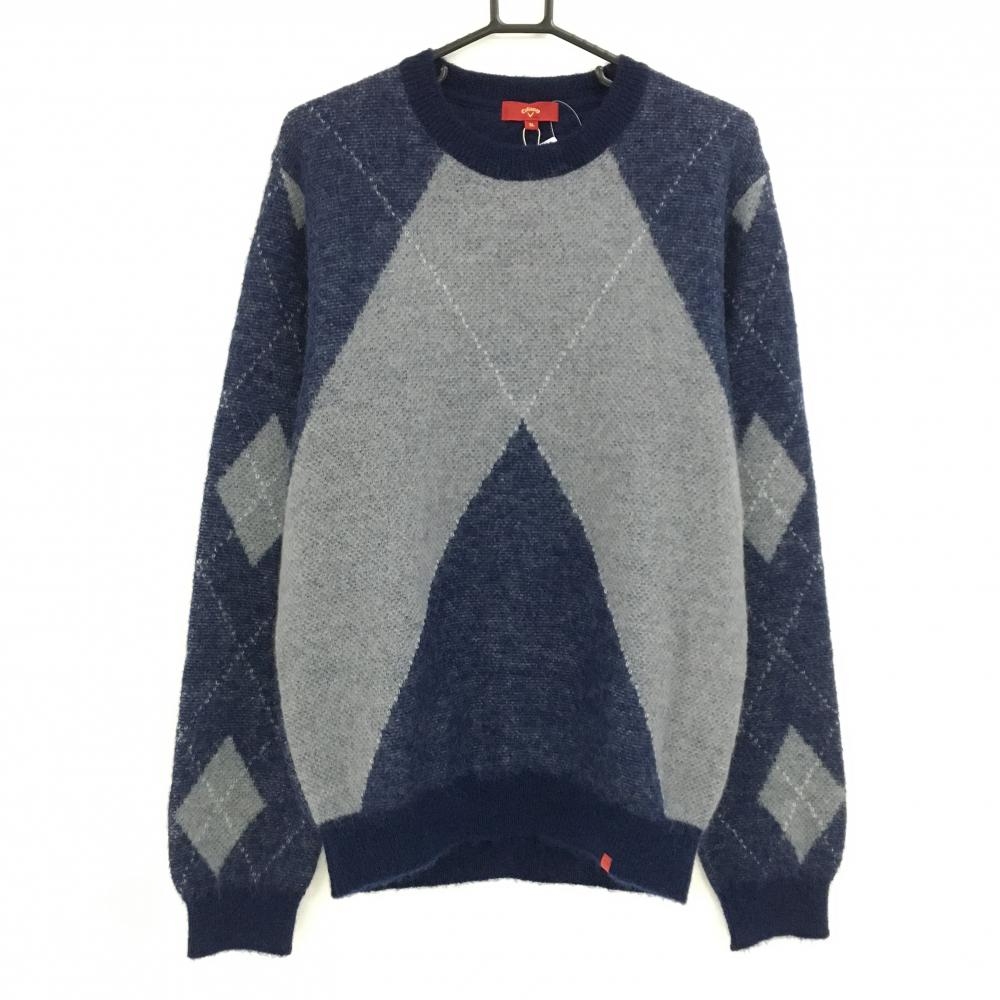 【新品】キャロウェイ レッドレーベル セーター ネイビー×グレー 袖アーガイル柄 モヘヤ混 メンズ 3L ゴルフウェア 大きいサイズ Callaway