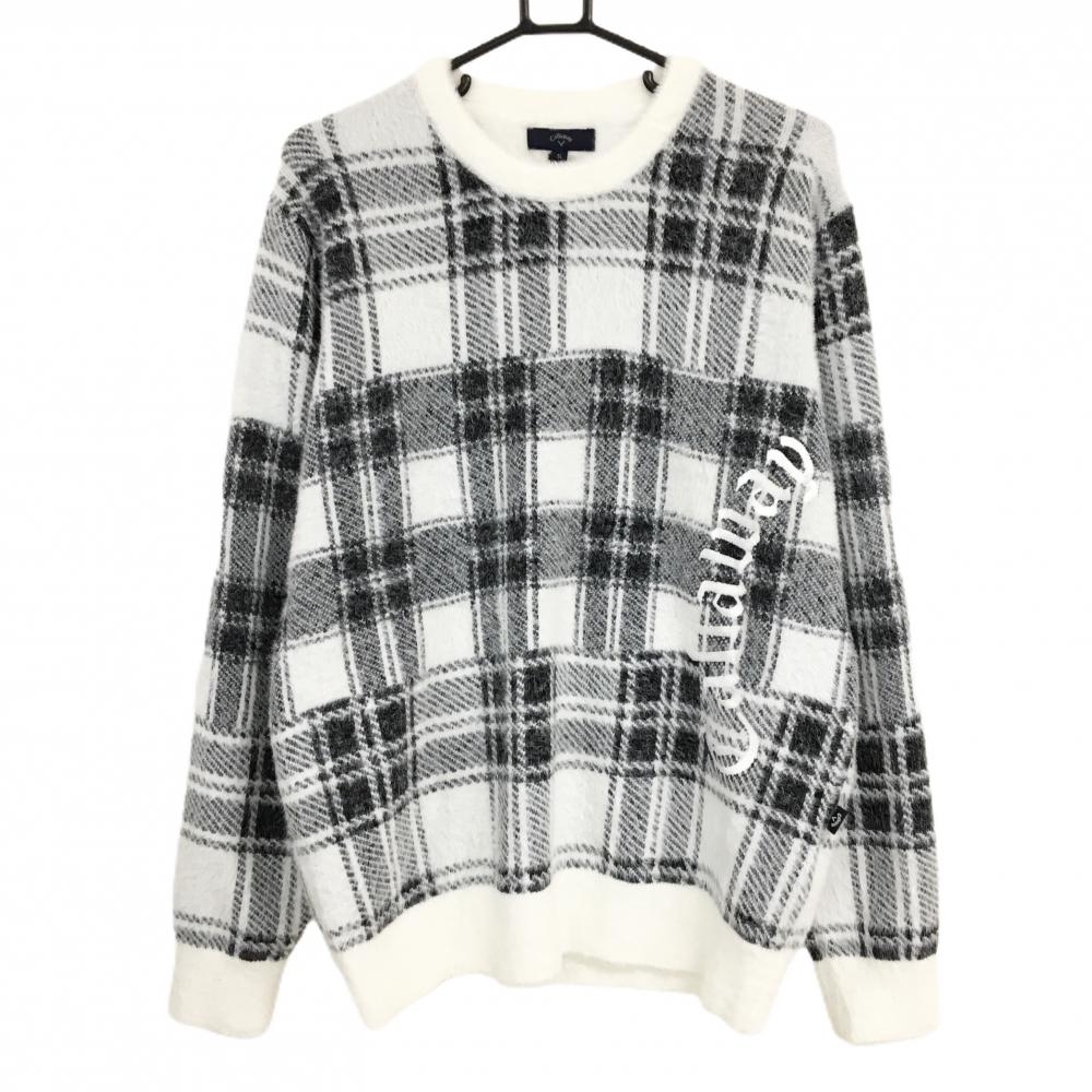 【新品】キャロウェイ セーター 白×黒 チェック ウール混 ニット  メンズ 3L ゴルフウェア 大きいサイズ Callaway