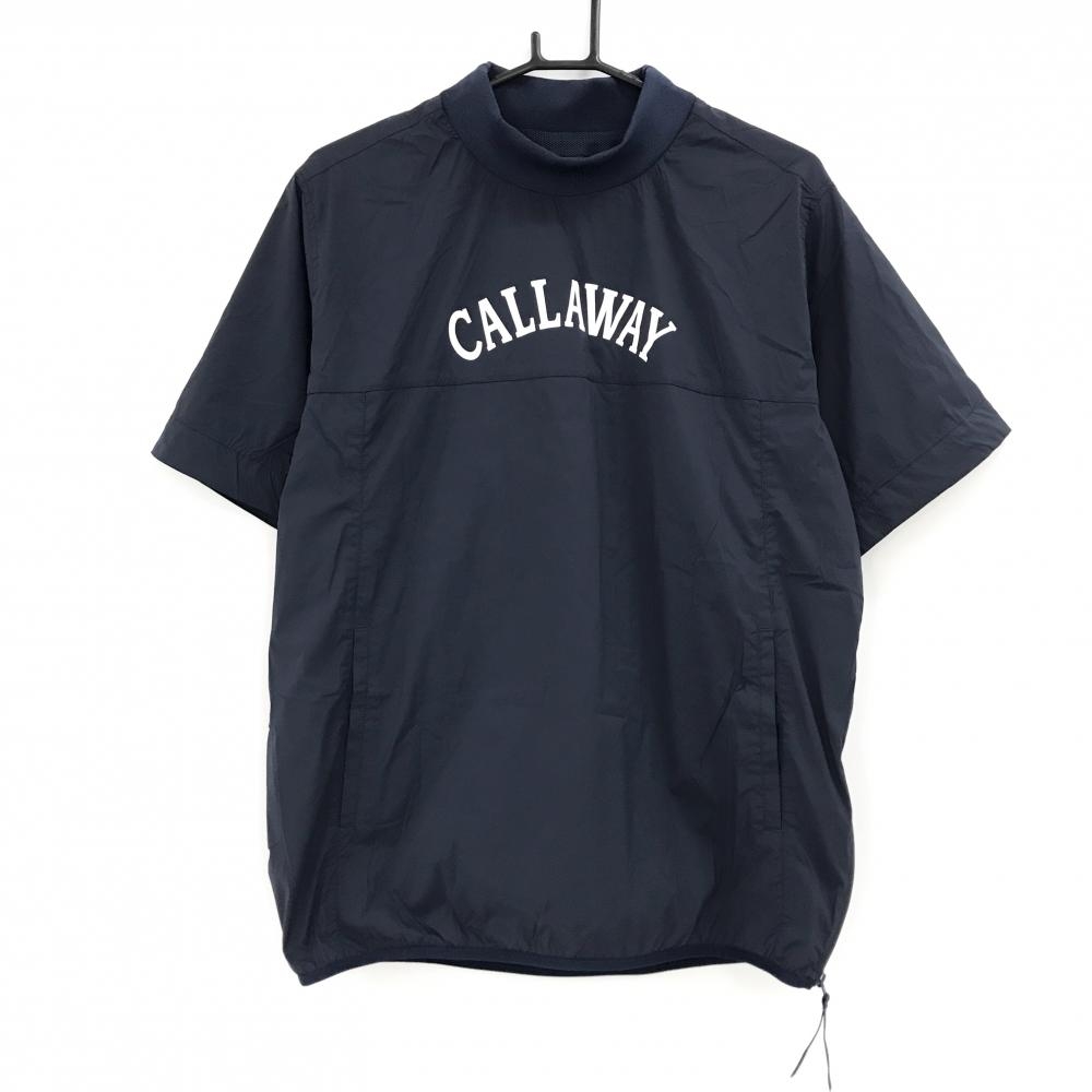 【新品】キャロウェイ 半袖ハイネックスニード ネイビー ロゴ白 はっ水 ストレッチ ブルゾン  メンズ LL ゴルフウェア Callaway