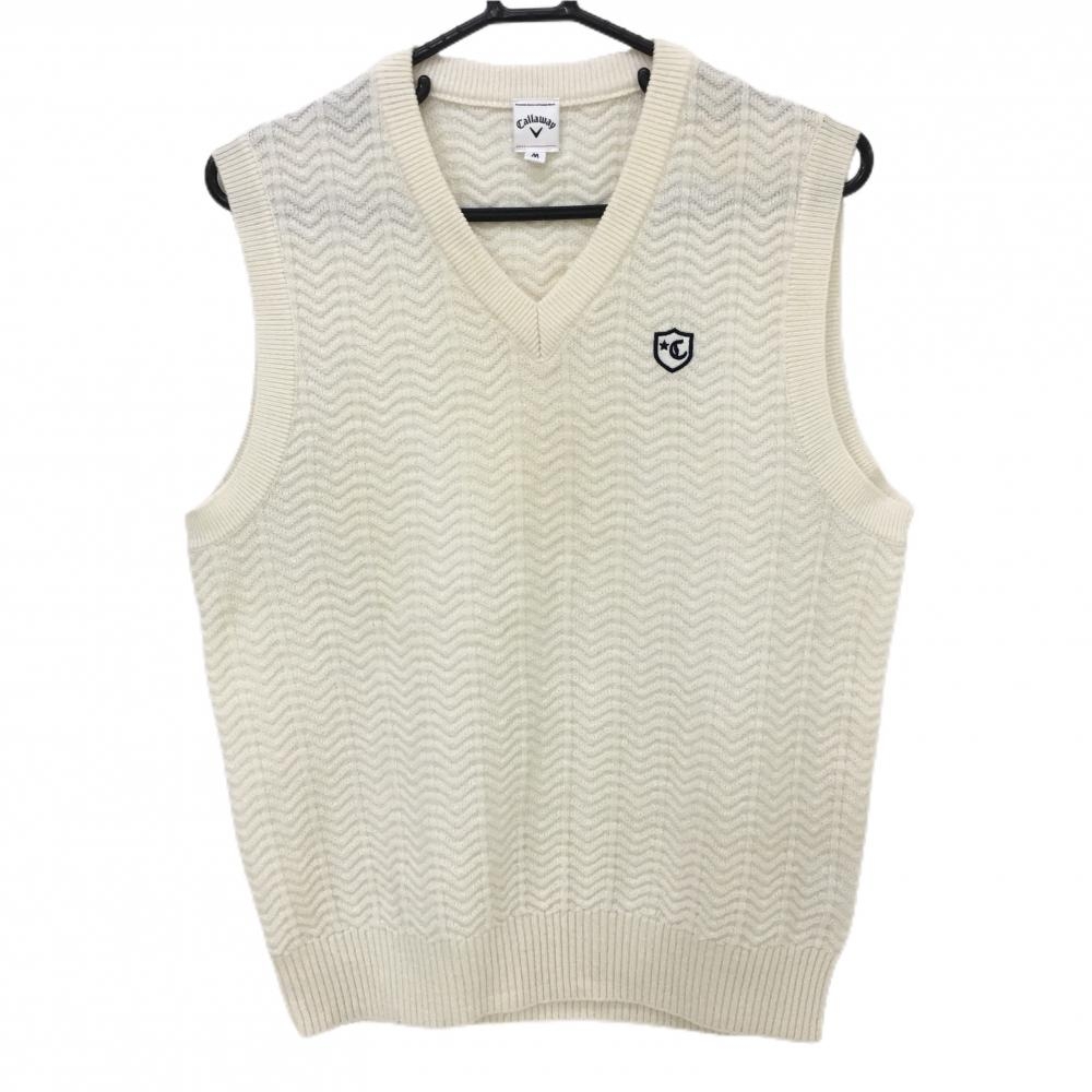 【超美品】キャロウェイ ニットベスト アイボリー ヘリンボーン調 ウール混  メンズ M ゴルフウェア Callaway