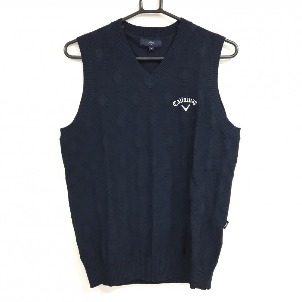 【新品】キャロウェイ ニットベスト ネイビー ダイヤ柄総柄 ロゴ白 メンズ M ゴルフウェア 2024年モデル Callaway