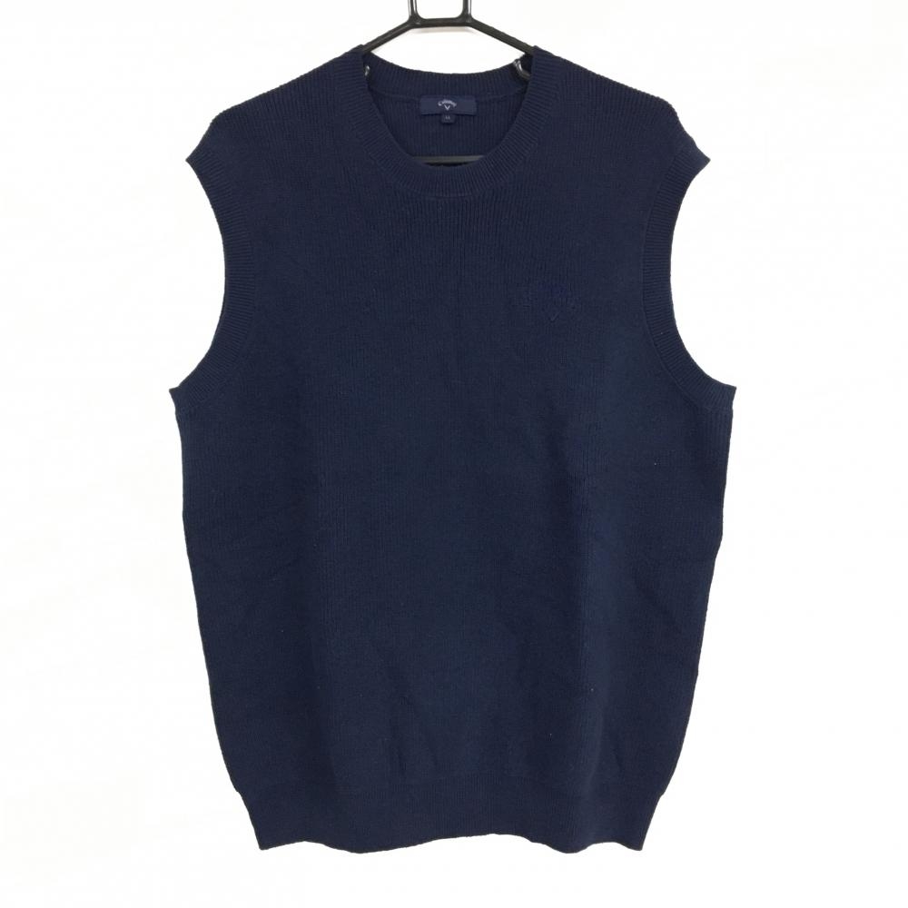 【超美品】キャロウェイ ニットベスト ネイビー ロゴ刺しゅう 麻混  メンズ LL ゴルフウェア 2024年モデル Callaway