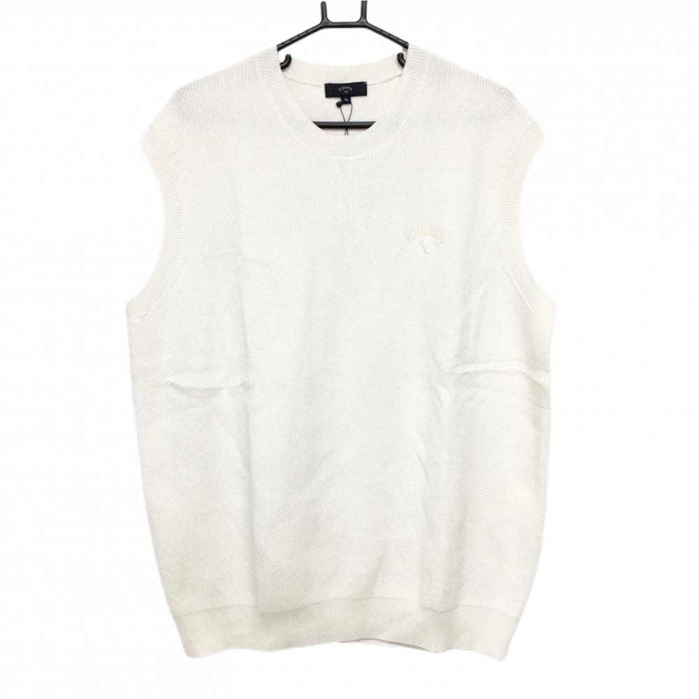 【新品】キャロウェイ ニットベスト 白 ロゴ刺しゅう 麻混  メンズ 3L ゴルフウェア 2024年モデル 大きいサイズ Callaway