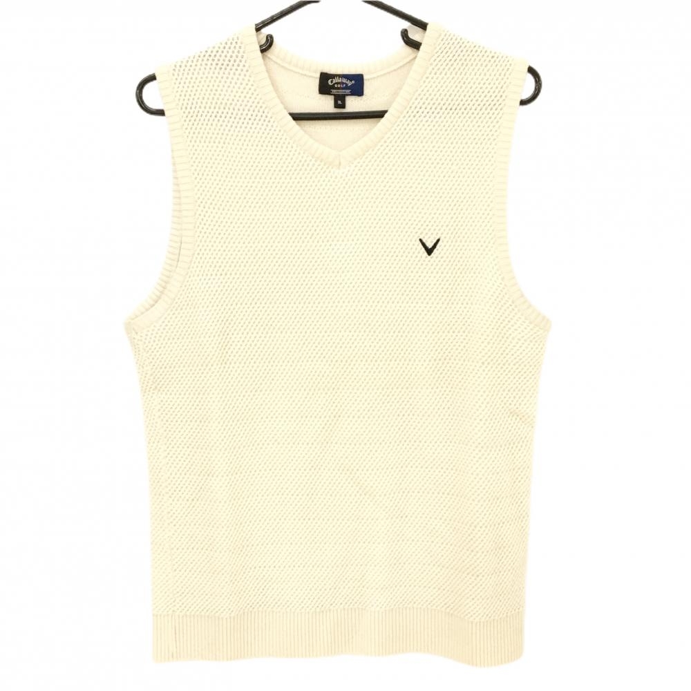 キャロウェイ ニットベスト ライトベージュ ロゴ刺しゅう Vネック ウール100％ メンズ 3L ゴルフウェア 大きいサイズ Callaway