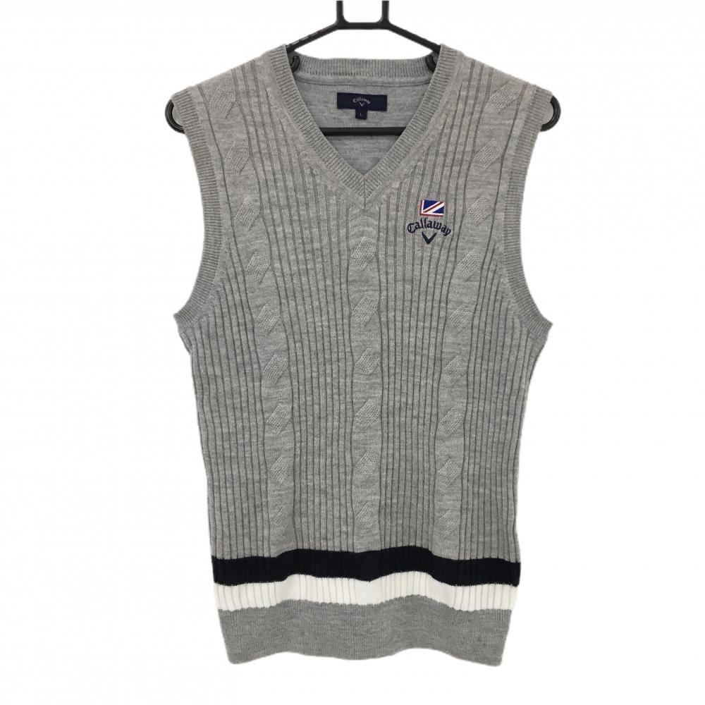 【美品】キャロウェイ ニットベスト グレー ケーブル編み ウール混  メンズ L ゴルフウェア Callaway