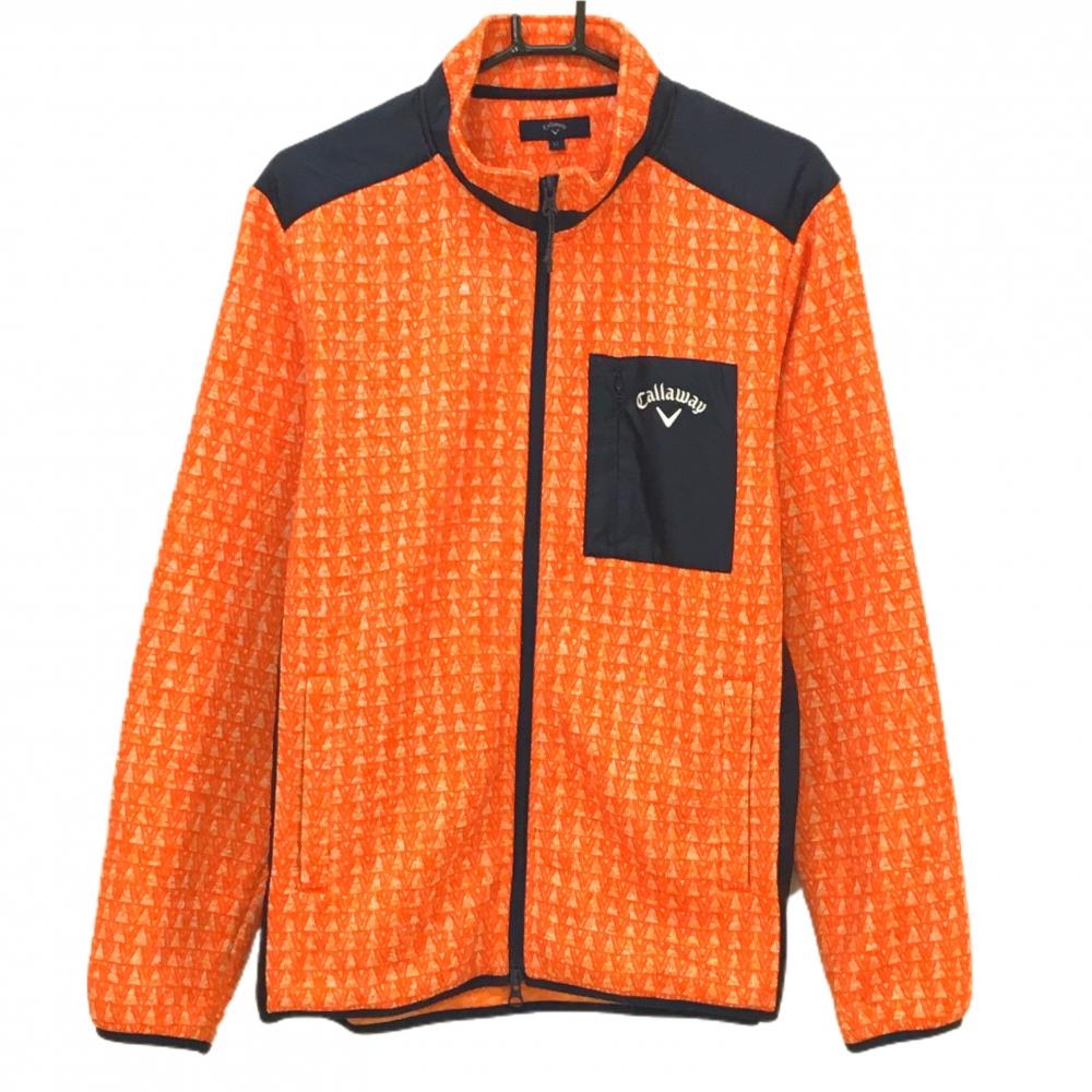 【美品】キャロウェイ 切替ジャケット オレンジ×白 総柄 ロゴ刺しゅう 裏起毛  メンズ LL ゴルフウェア Callaway