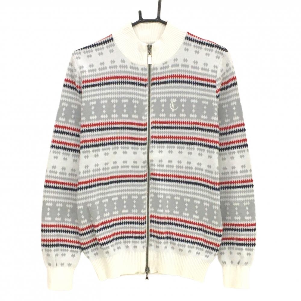 キャロウェイ ニットジャケット 白×グレー 総柄 コットン混 メンズ M ゴルフウェア Callaway