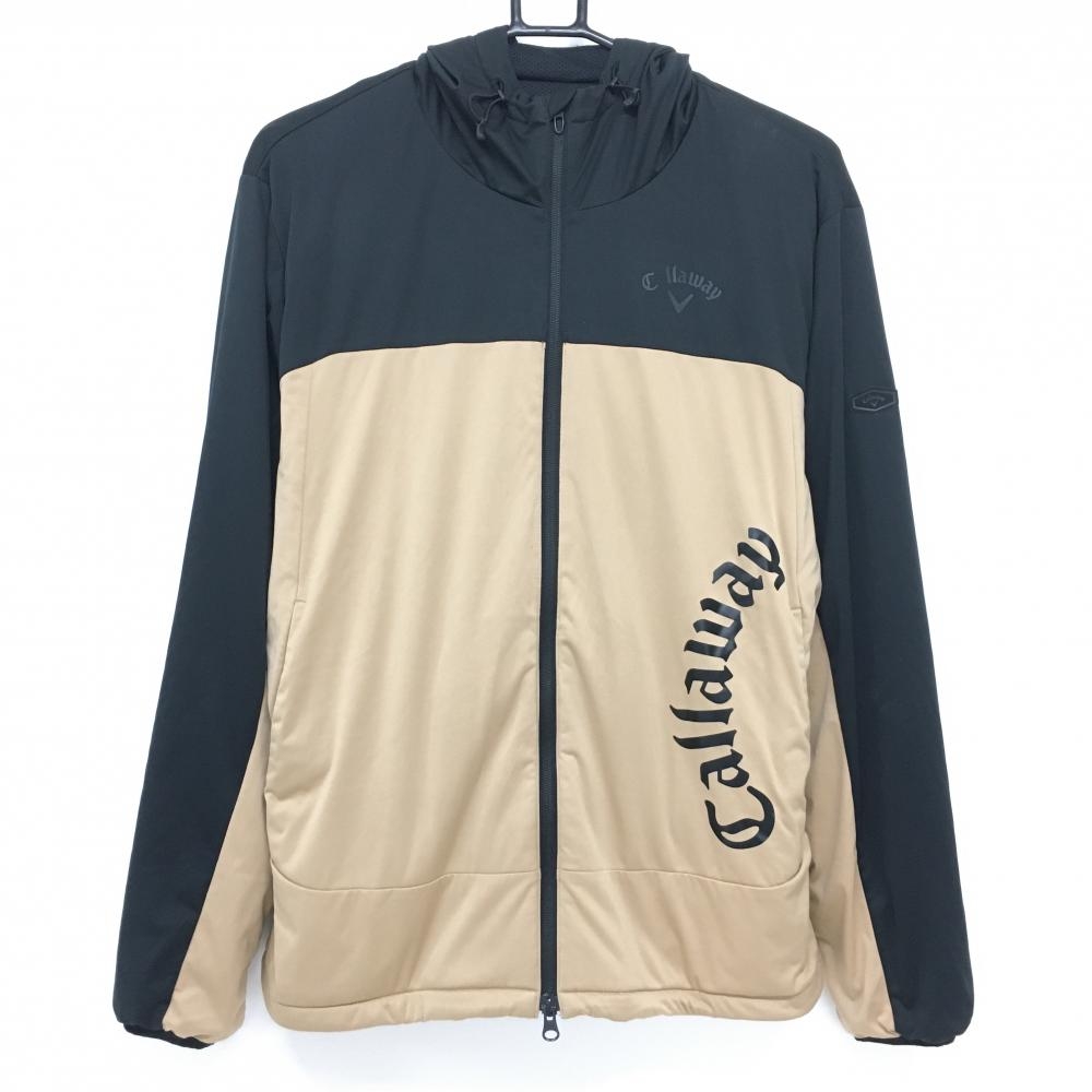 キャロウェイ フード付きジャケット ベージュ×黒 ロゴプリント  メンズ L ゴルフウェア Callaway