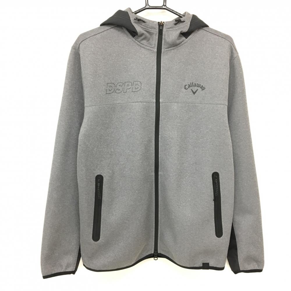 【超美品】キャロウェイ ジップパーカー 杢グレー×黒 ダンボールニット ロゴプリント メンズ L ゴルフウェア Callaway
