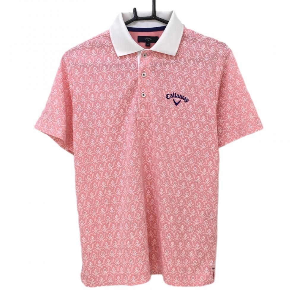 キャロウェイ 半袖ポロシャツ ピンク×白 イカリ柄 ロゴ刺しゅう メンズ M ゴルフウェア Callaway 画像