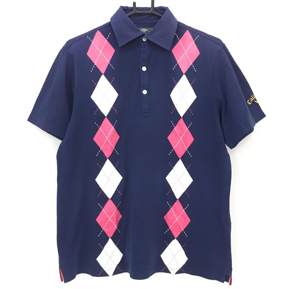 キャロウェイ 半袖ポロシャツ ネイビー×ピンク アーガイル メンズ LL ゴルフウェア Callaway 画像