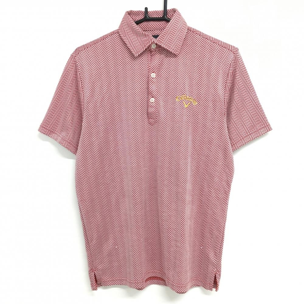 【美品】キャロウェイ 半袖ポロシャツ レッド×白 ヘリンボーン DRYSPORT メンズ Ｌ ゴルフウェア Callaway