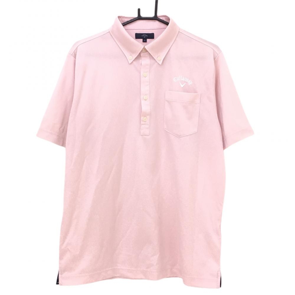 キャロウェイ 半袖ポロシャツ ピンク 細ストライプ ボタンダウン 胸ポケット  メンズ 3L ゴルフウェア 大きいサイズ Callaway 画像
