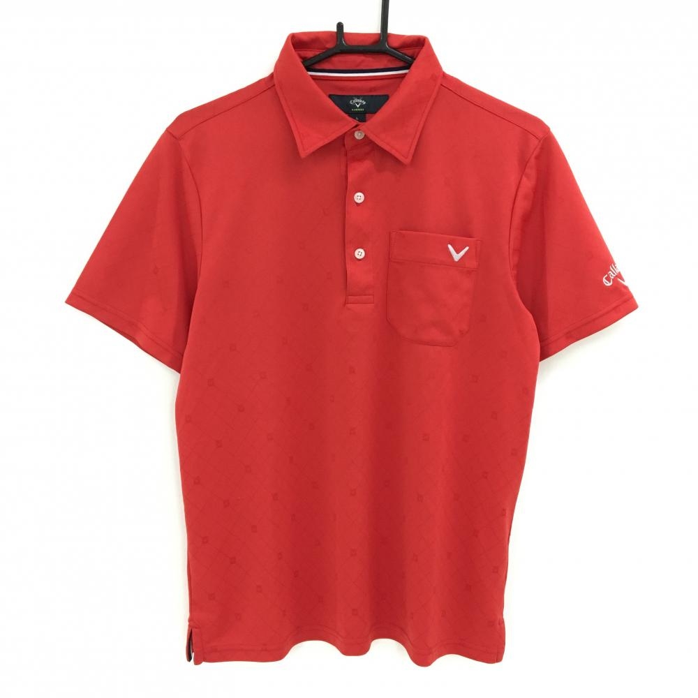【美品】キャロウェイ 半袖ポロシャツ レッド チェック DRYSPORT 胸ポケット付  メンズ L ゴルフウェア Callaway