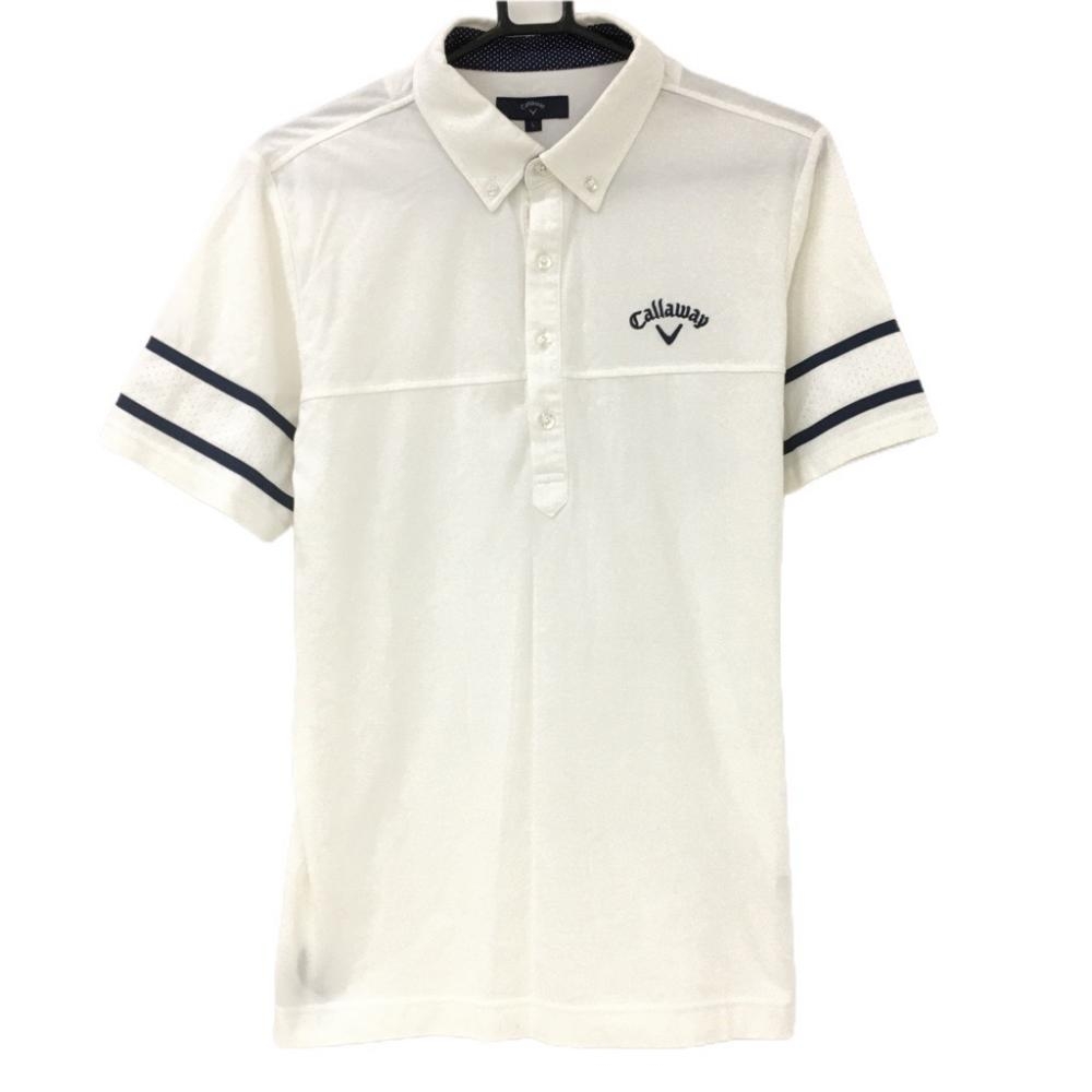 キャロウェイ 半袖ポロシャツ 白×ネイビー ロゴ刺しゅう 袖2ライン メンズ L ゴルフウェア Callaway
