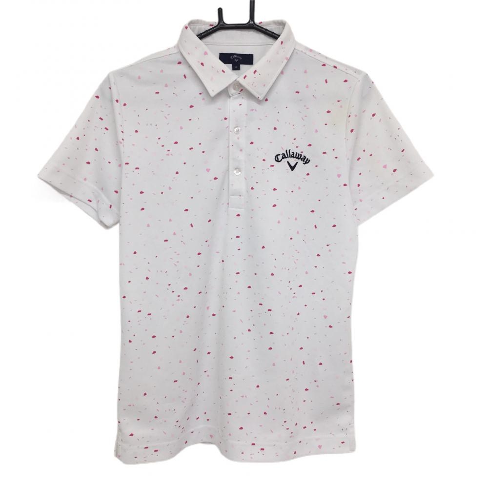 キャロウェイ 半袖ポロシャツ 白×ピンク 総柄  メンズ M ゴルフウェア Callaway