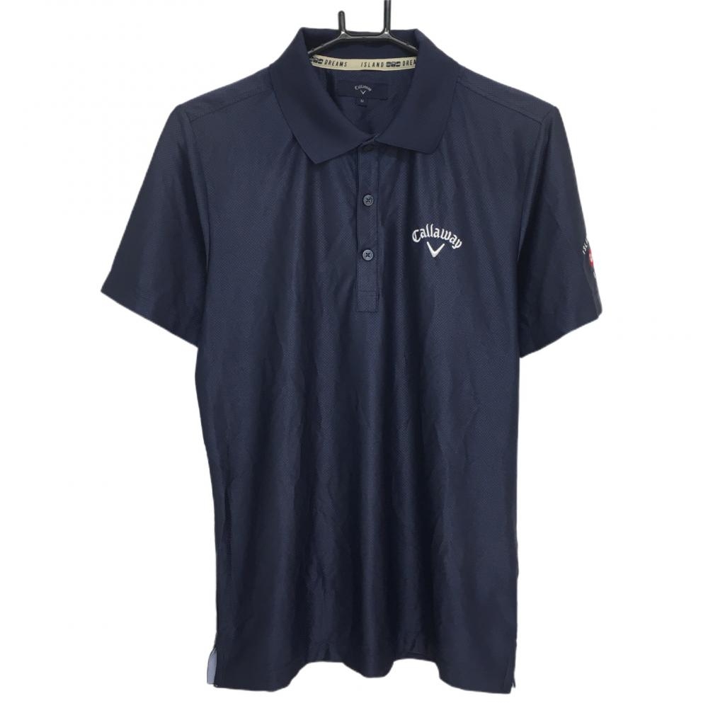 キャロウェイ 半袖ポロシャツ ネイビー 織生地 襟裏プリント メンズ M ゴルフウェア Callaway