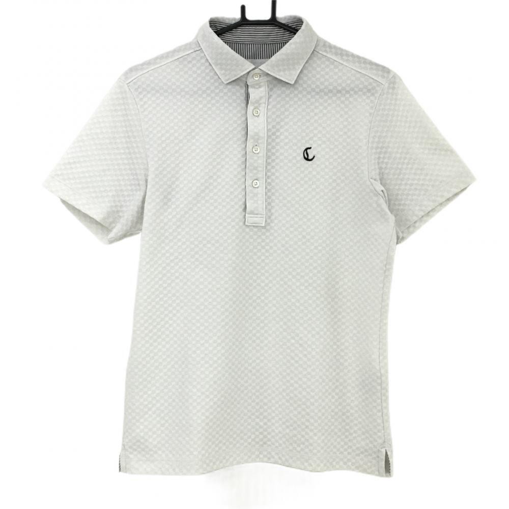 キャロウェイ 半袖ポロシャツ 白 ブロックチェック織生地 ロゴネイビー  メンズ M ゴルフウェア Callaway