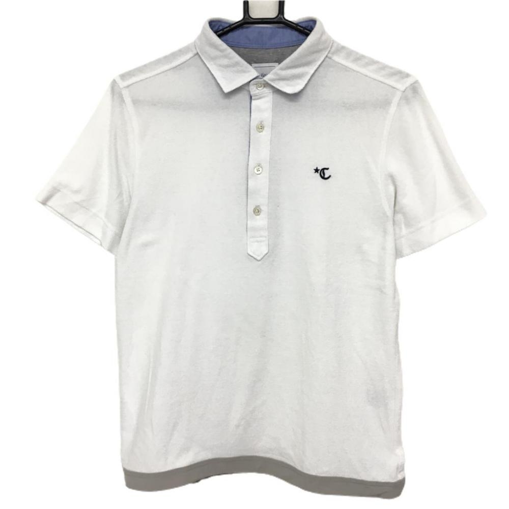 キャロウェイ 半袖ポロシャツ 白×ライトグレー パイル地 ロゴ刺しゅう メンズ M ゴルフウェア Callaway
