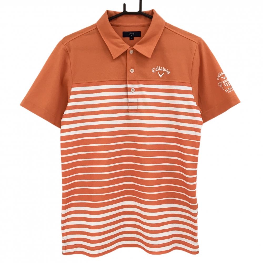 キャロウェイ 半袖ポロシャツ オレンジ×白 ボーダー ロゴ刺しゅう  メンズ L ゴルフウェア Callaway