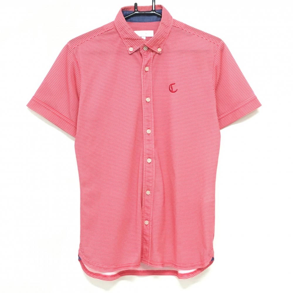 キャロウェイ 半袖ポロシャツ レッド×白 チェック ロゴ刺しゅう ボタンダウン メンズ M ゴルフウェア Callaway