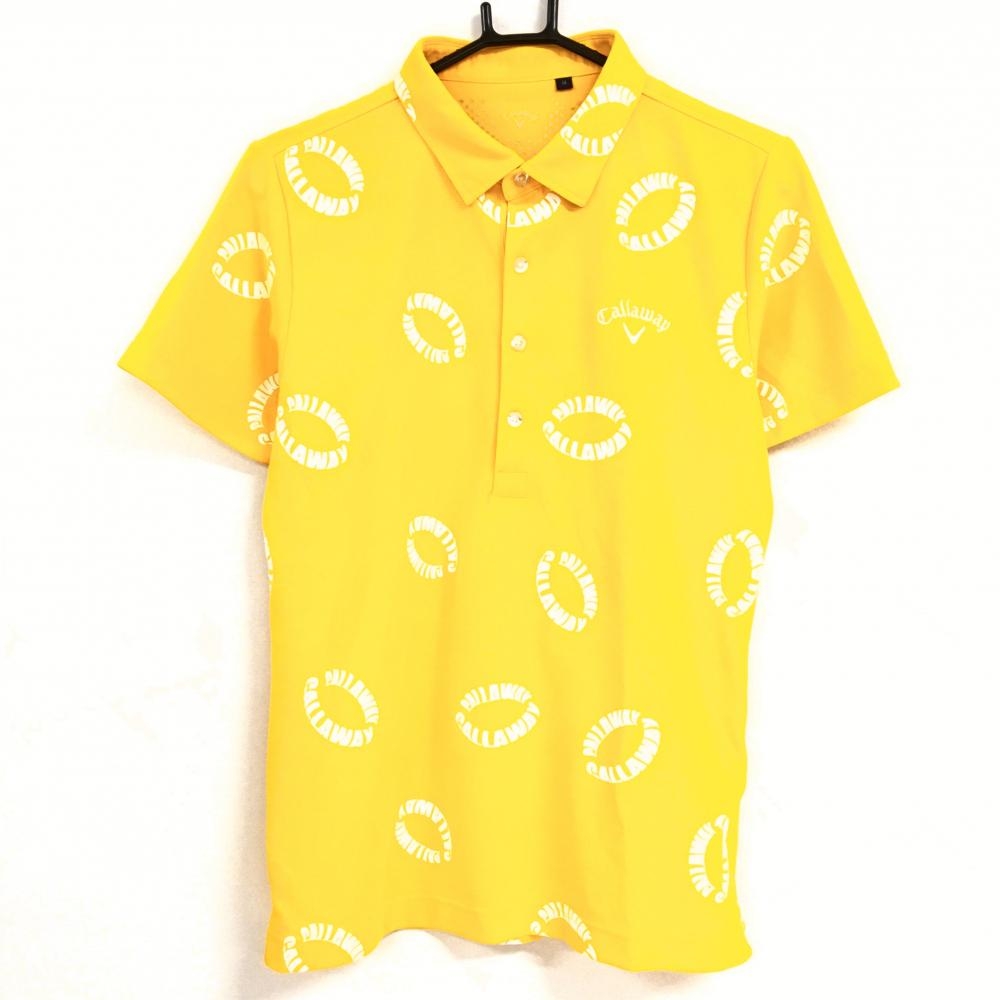 【超美品】キャロウェイ 半袖ポロシャツ イエロー×白 浮き輪柄 メンズ M ゴルフウェア Callaway