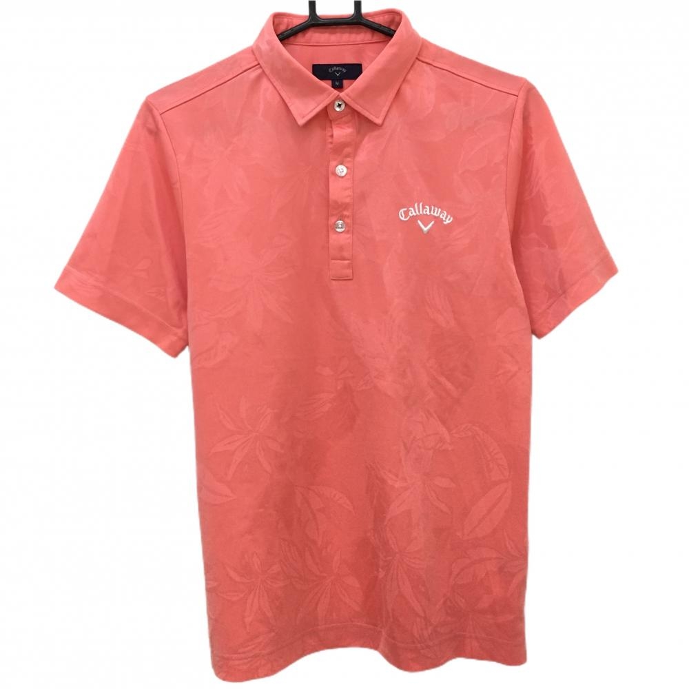 キャロウェイ 半袖ポロシャツ ピンク 花柄織生地 メンズ M ゴルフウェア Callaway