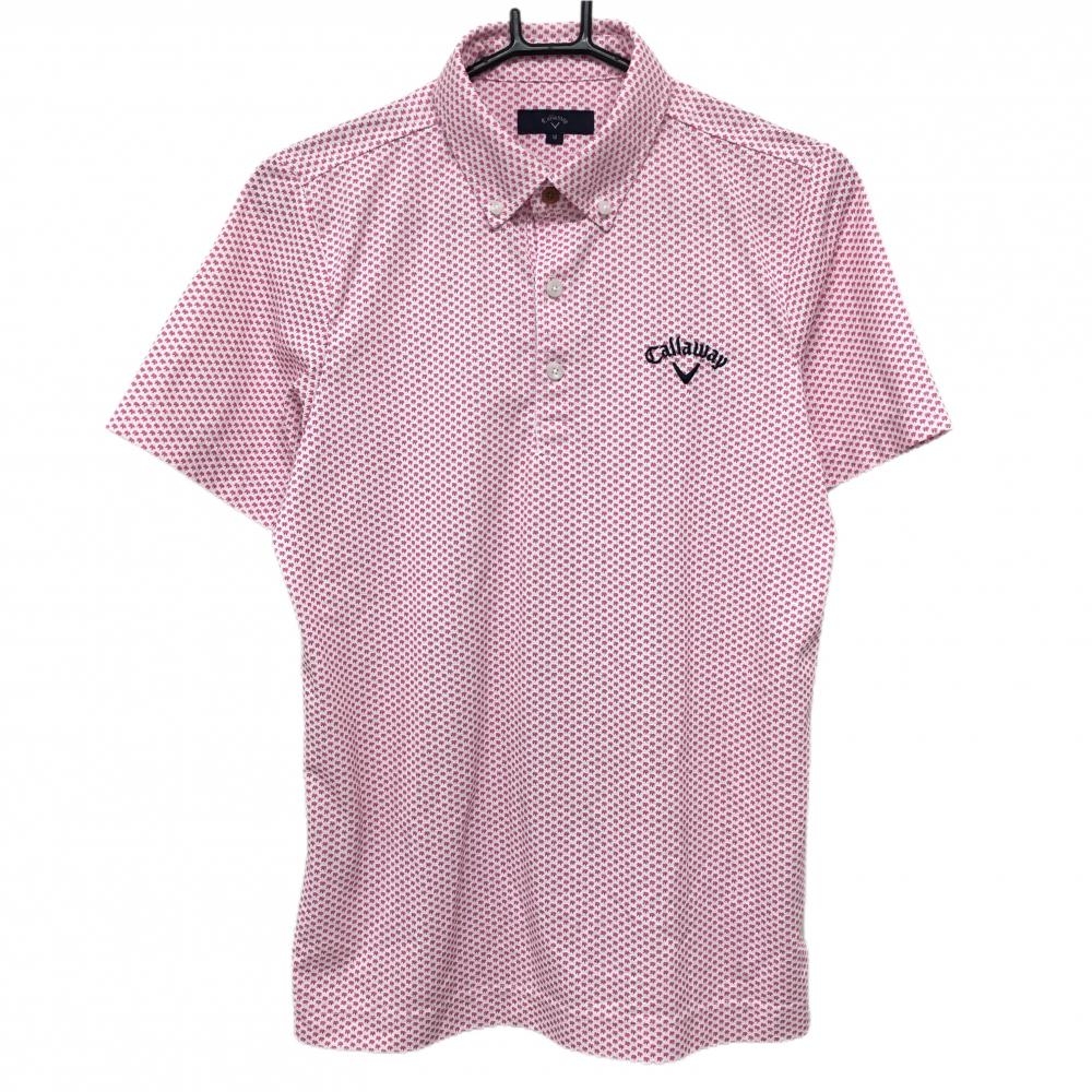 【美品】キャロウェイ 半袖ポロシャツ 白×ピンク 総柄 ボタンダウン メンズ M ゴルフウェア Callaway