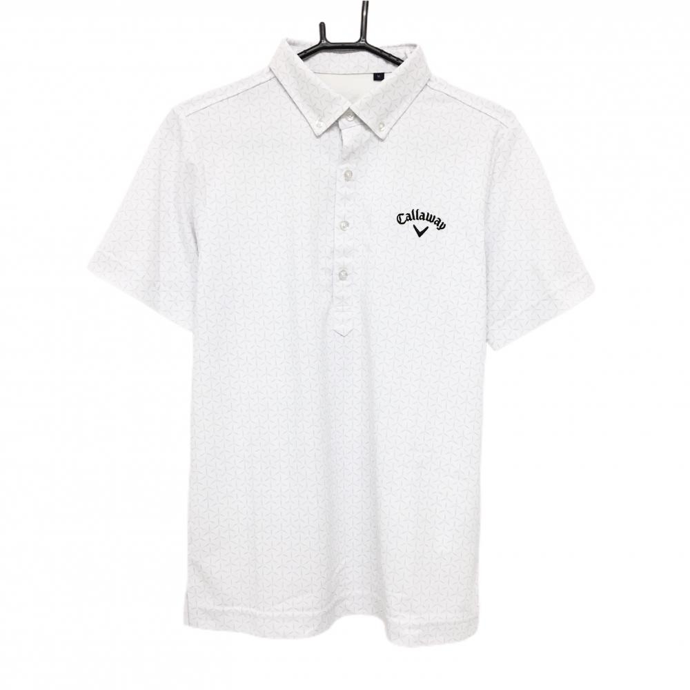 【美品】キャロウェイ 半袖ポロシャツ 白×グレー 星柄風 ボタンダウン  メンズ M ゴルフウェア Callaway