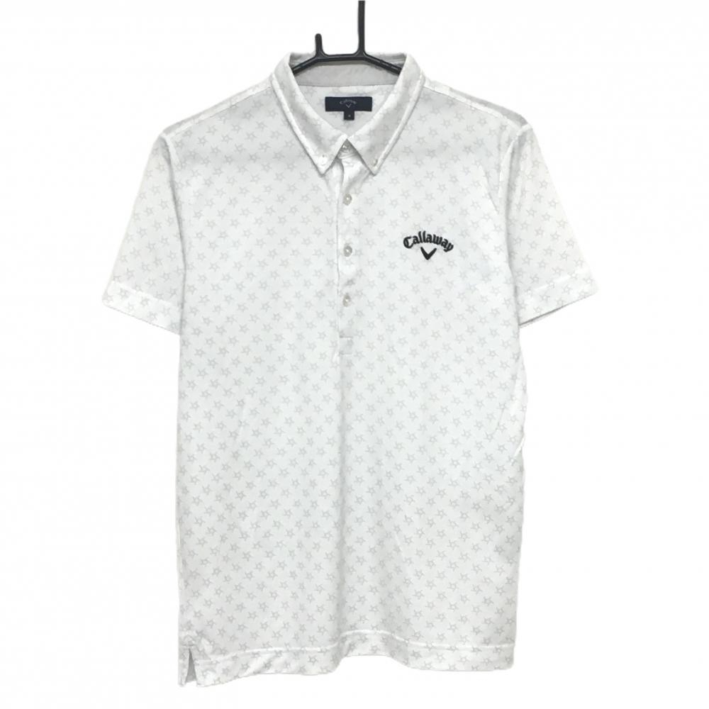 【美品】キャロウェイ 半袖ポロシャツ 白×グレー 星柄風 ボタンダウン ネック薄汚れ メンズ M ゴルフウェア Callaway