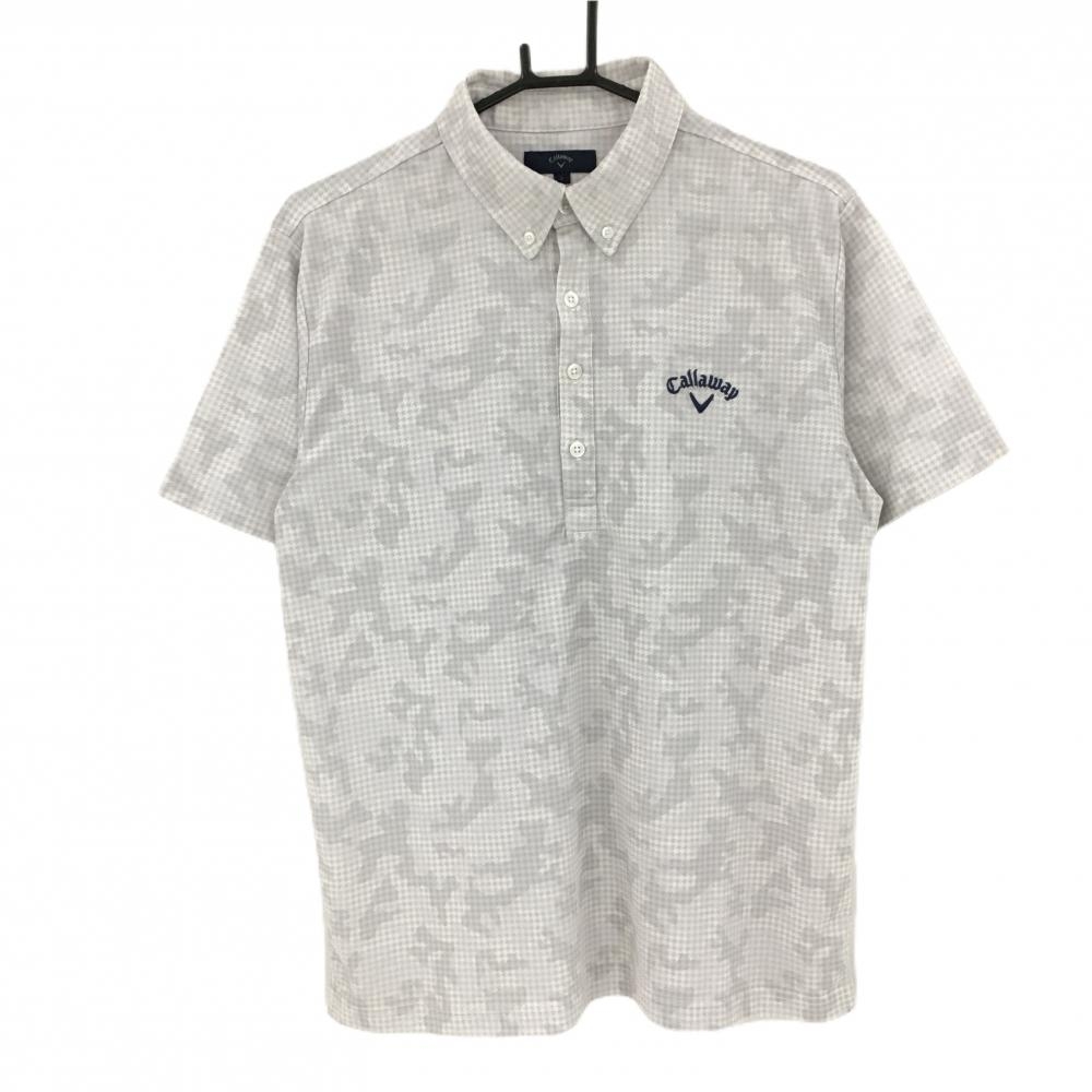 キャロウェイ 半袖ポロシャツ ライトグレー 千鳥格子×カモフラ調 ボタンダウン メンズ L ゴルフウェア Callaway