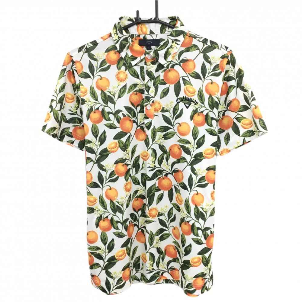 キャロウェイ 半袖ポロシャツ 白×オレンジ×グリーン オレンジ総柄  メンズ L ゴルフウェア Callaway