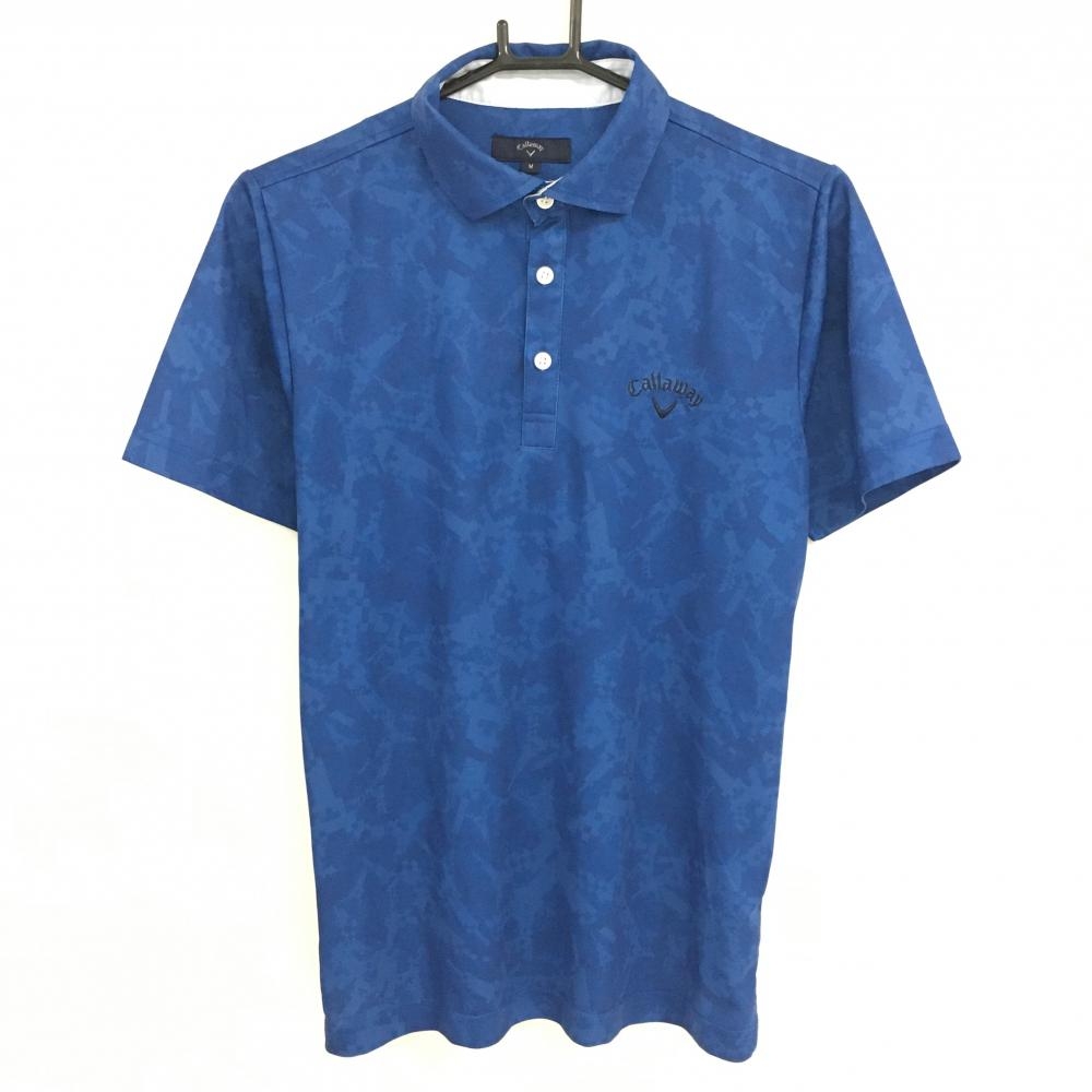 【超美品】キャロウェイ 半袖ポロシャツ ブルー 総柄 ロゴ刺しゅう  メンズ M ゴルフウェア Callaway